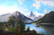 Pohled na Alpské jezero s městečkem (2).JPG