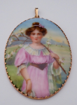 Malovaná dívka na porcelánu, zlatý rámeček
