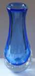Velká křišťálová váza, modré sklo, vzduchové bublinky - Vladimír Šváb