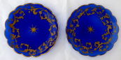 Biedermeier - Dva skleněné kobaltové talířky, malovaný ornament 
