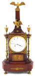 Stolní dřevěné hodiny v empírovém stylu s obeliskem a orly