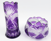 Vázička a miska s ručně broušeným ornamentem