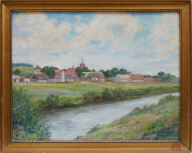 Karel Uher - Pohled na vesnici od řeky (1).JPG
